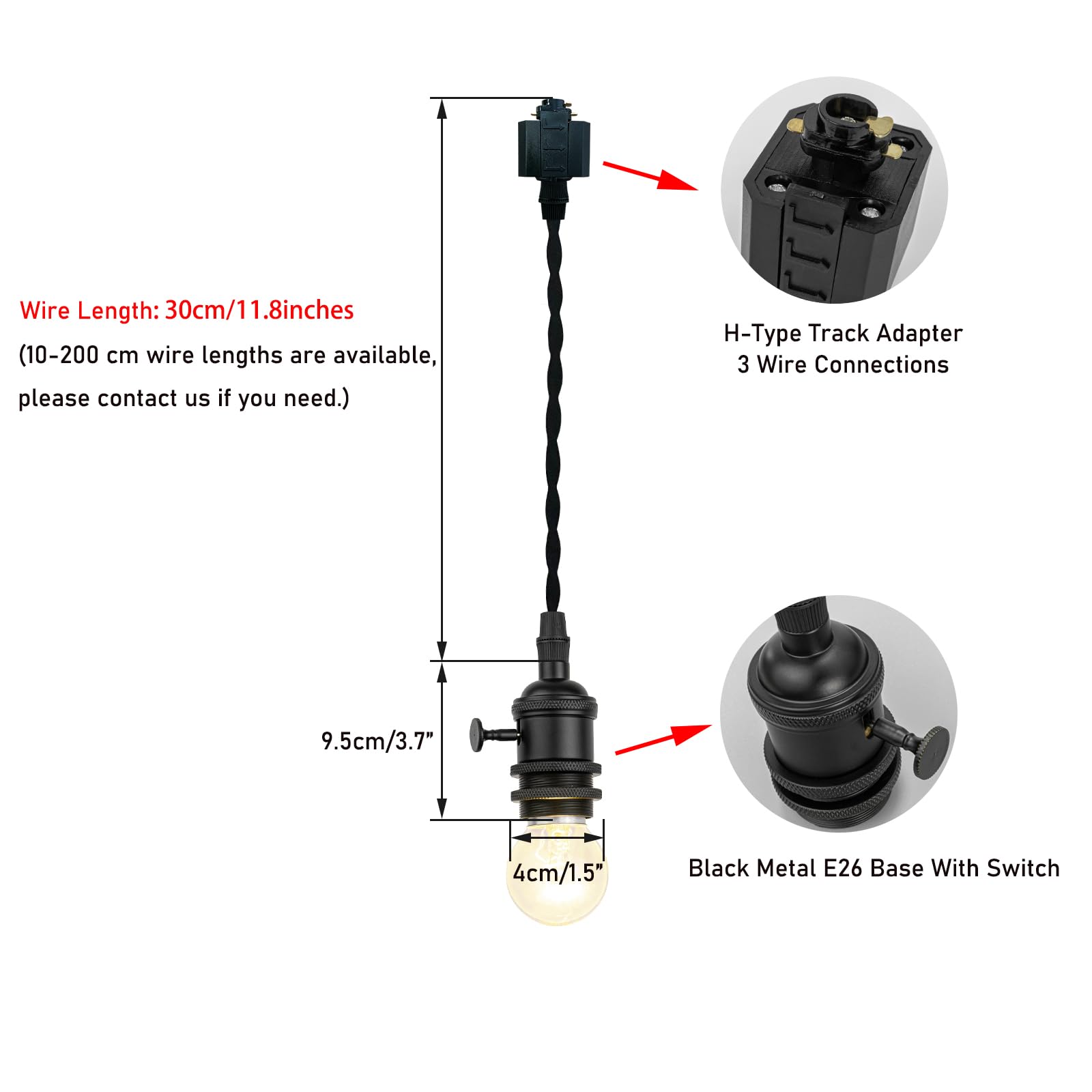 KAYYELAMP 0.98Feet Corded Track Lighting E26 Black Mini Base with Switch H-Type Track Pendant Light Retro Design for Kitchen Loft Dining Room Store(No Bulb, Track)
