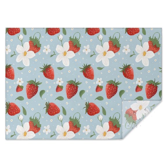 Trawberry Plants Fruit Flower Leaf Rectangle Tablecloth 60"x84",Waterproof Polyester Rectangle Table Cloth, Wipeable Spillproof Polyester Tablecloth for Dining, Camping, Indoor and Outdoor