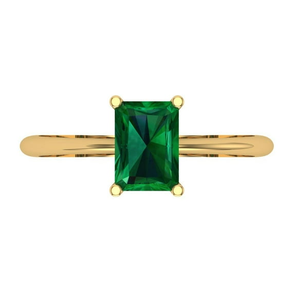 Solitaire Engagement Ring for Women - 1ct Simulated Emerald in 18K Yellow Gold Promise Ring