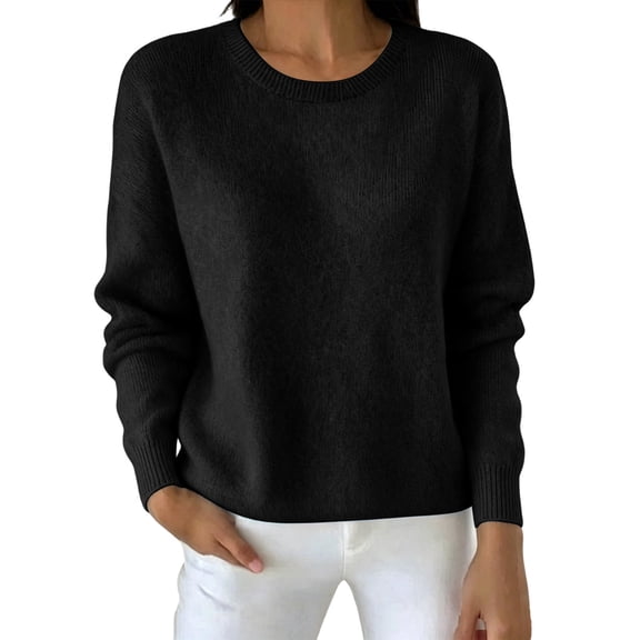 AcaicsNo Boundaries Women's Long Sleeve Sweater, Crew Neck Soft Lightweight Knit Pullover Casual Solid Color Tops