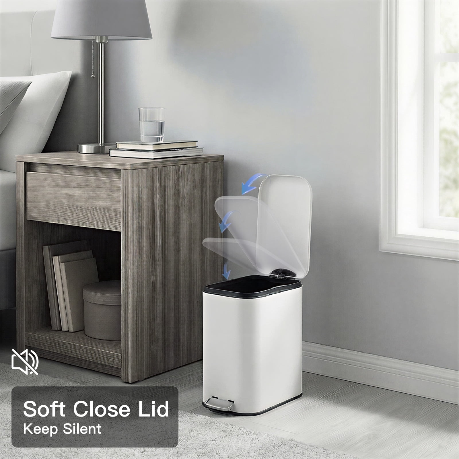 Bathroom Trash Can with Lid, 3.2 Gallon / 12 Liter Stainless Steel Garbage Can with Removable Liner Bucket, Small Step Wastebasket with Slim Design for Toilet Bedroom Office