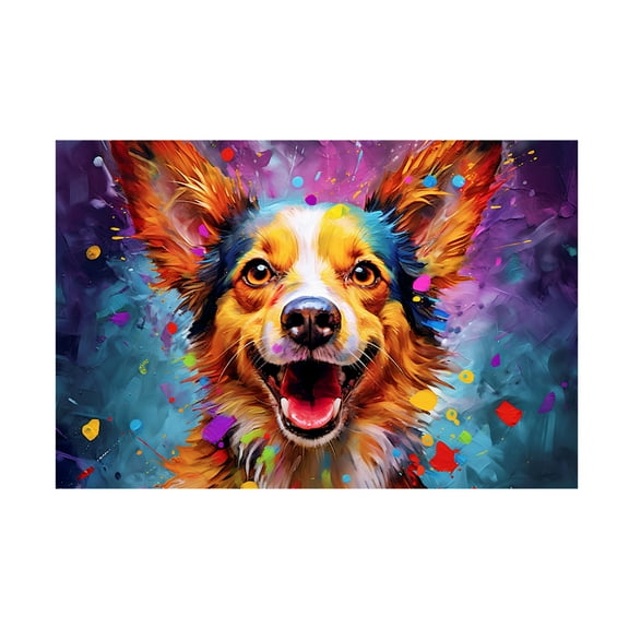 Canvas Wall Art - Ray Heere 'Happy Dog 4' Wall Art for Living Room, Bedroom, or Office Décor by Trademark Fine Art - 19 x 12 Inches