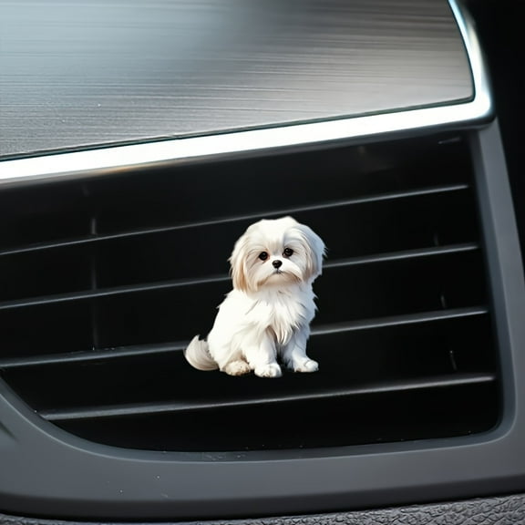 2D flat Acrylic Car Interior Accessory Vent Clip Air Fresheners Adorable White Dog Car Vent Clip Air Freshener - Acrylic Decorative AromaRelax Diffuser for Fresh Scented Vehicle Interior
