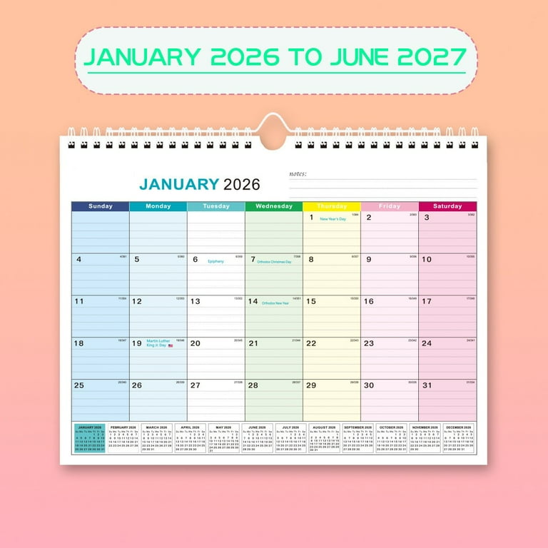 2026-2027 Calendar - 18 Monthly Wall Calendar 2026-2027, January 2026 -  June 2027, Wall Calendar with 13" x 10" Thick Paper, Twin-Wire Binding & ...