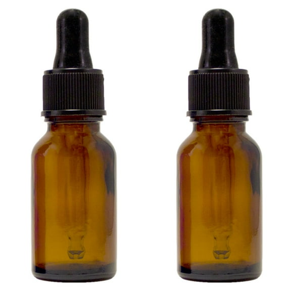 Amber Glass Bottle - 15 ml (1/2 fl oz) w/ Glass Dropper - Pack of 2