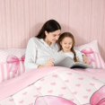 thumbnail image 4 of Erosebridal Trendy Satin Bow Ribbon Twin Comforter Sets for Girls, Romantic Floral Print Bedding Set, Pink Reversible 2 Pieces 1 Comforter and 1 Pillowcase, 4 of 6