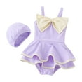 thumbnail image 1 of Baby Girl Swimsuit Infant Swimwear Toddler Girls One Piece Color Block Ruffle Bow Summer Beach Tankini Bathing Suit, 1 of 6