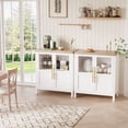 thumbnail image 4 of GloryStar Sideboard With 2 Glass Doors, 29" Large Buffet Cabinet With Solid Wood Countertop, Coffee Bar Cabinet With 2 Drawers, Modern Farmhouse Storage Table for Kitchen Dining Room, Living Room, 4 of 7