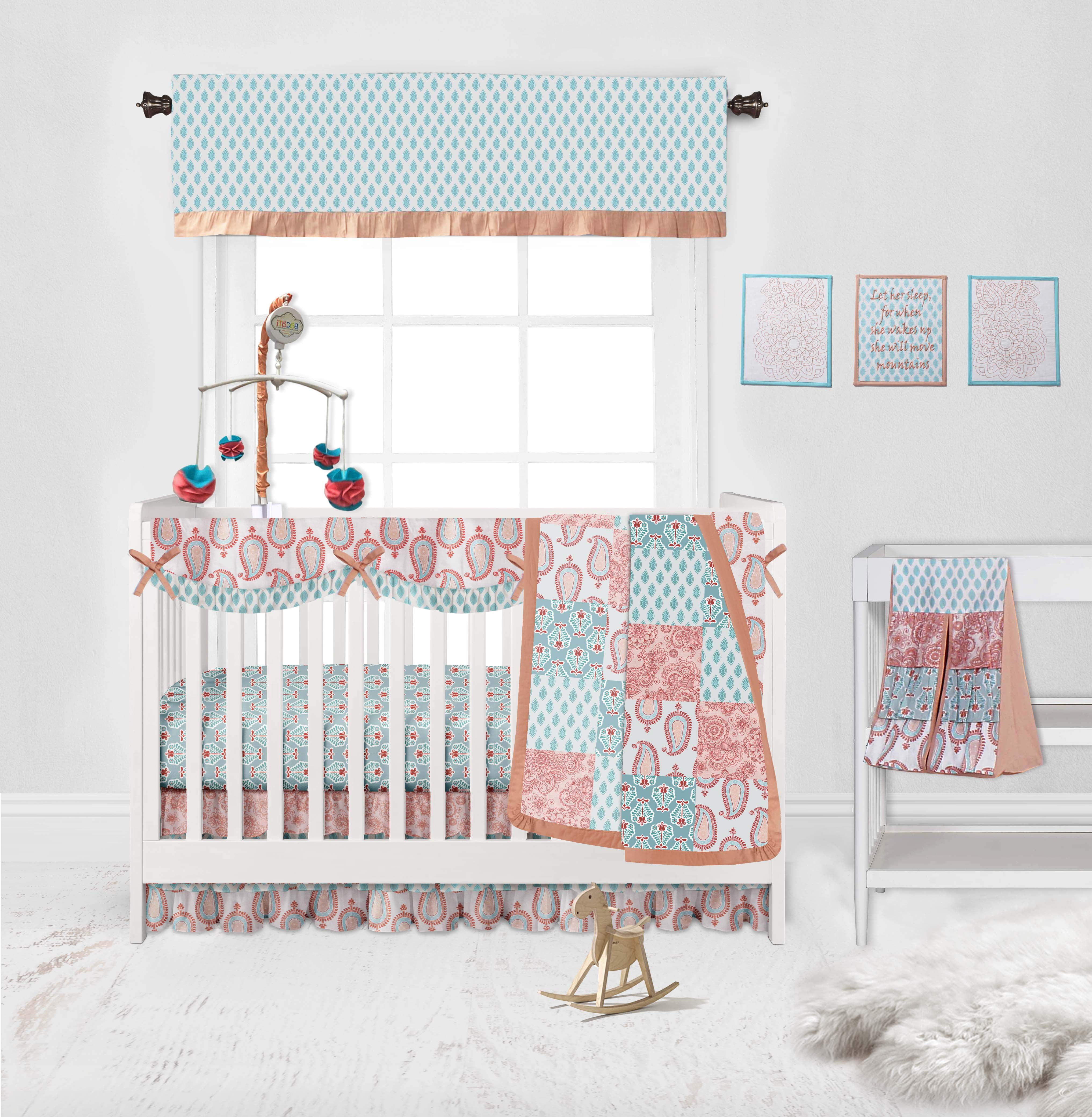Bacati - Paisley Aqua/Coral Musical Baby Crib Mobile