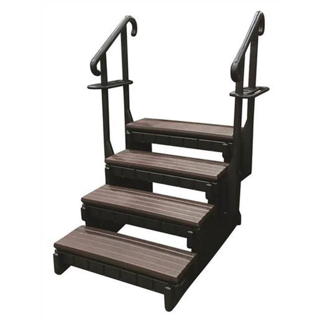 36 in. 4 Stairs Black Side Panels & Rails Step - Espresso with Hand Rails