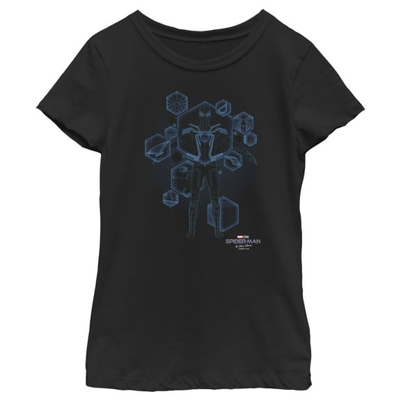 Girl's Marvel Spider-Man: No Way Home Black Suit Blueprint  Graphic Tee Black Small