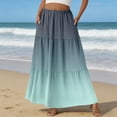 thumbnail image 2 of LWavelet Women Ombre Tiered Maxi Skirt Elastic High Waist With Pockets Casual Long Skirt Turquoise 2XL, 2 of 6