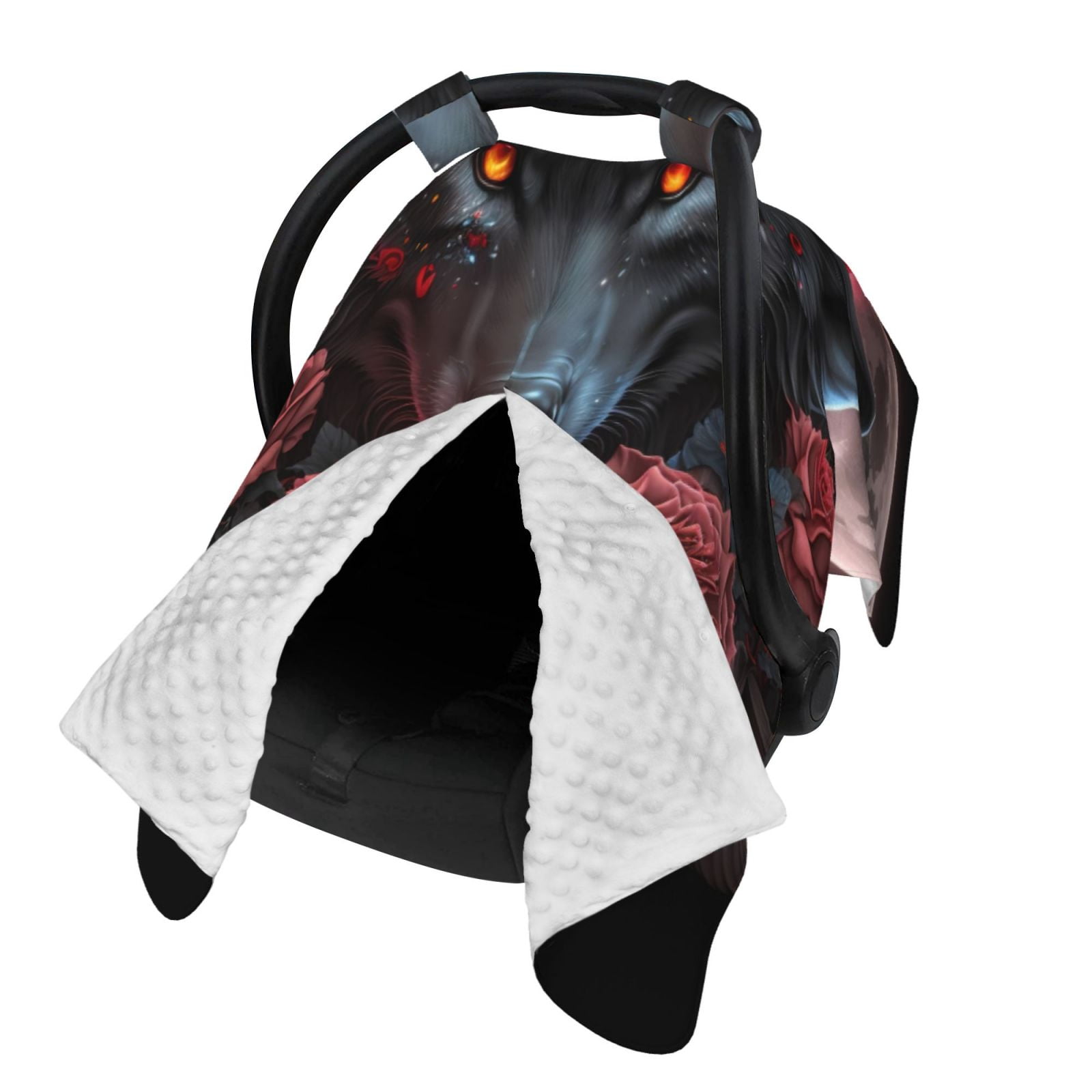 Naloa Rose Full Moon Black Wolf Baby Car Seat Cover, Breathable Baby Carrier Cover, Multiuse Baby Carrier Cover & Nursing Breastfeeding Cover