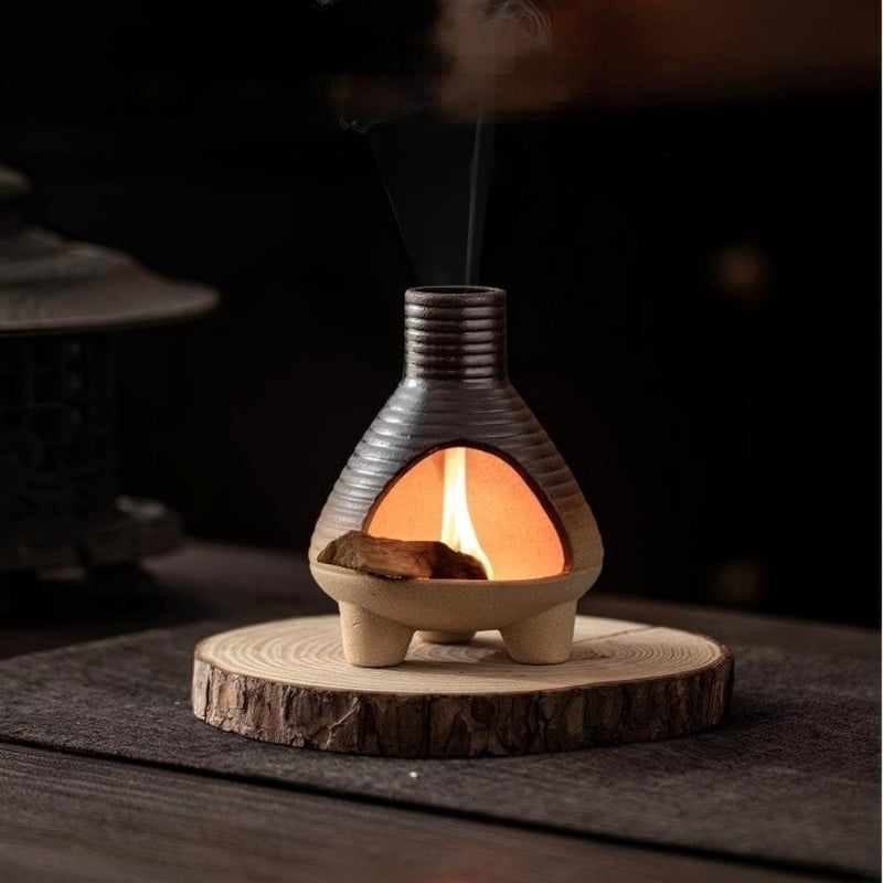 Vintage Terracotta Palo Santo Holder Incense Burner - Handcrafted Clay Stove Design Holder for Holy Wood Sticks/Cones | Boho Retro Home Decor for Energy Cleansing, Meditation-Brown