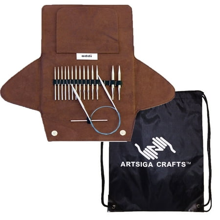 Addi Lace Turbo Circular Needles - addi Knitting Needle Click Short Rocket Lace Interchangeable Circular System White-Bronze Finish Skacel Exclusive Blue Cords Bundle with 1 Artsiga Crafts Project Bag
