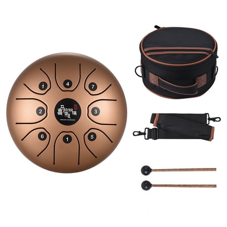 8 Inch Compact Size 8-Tone Steel Tongue Drum C Key Percussion Instrument Hand Pan Drum with Drum Mallets Carry