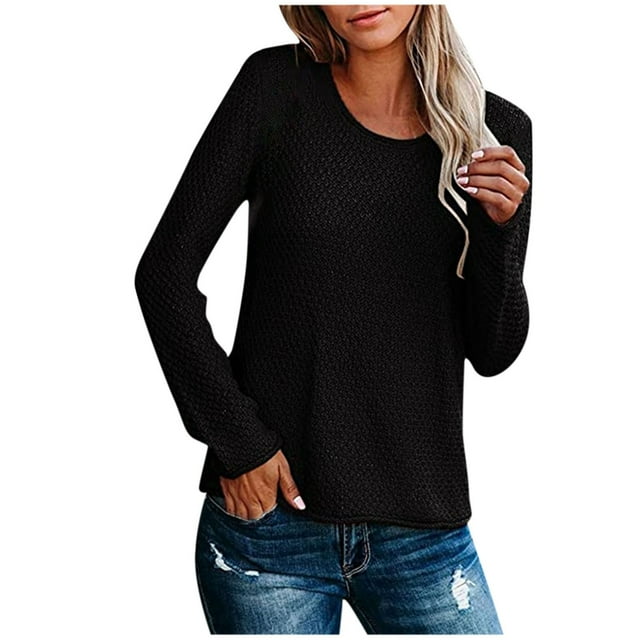 IROINID Chandail à Encolure Ronde pour Femme, Chandail en Tricot Uni Confortable Mi-Long à Manches Longues