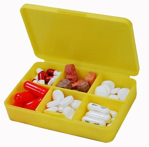 6 Compartment Rectangular Pill Box (Opaque Yellow)