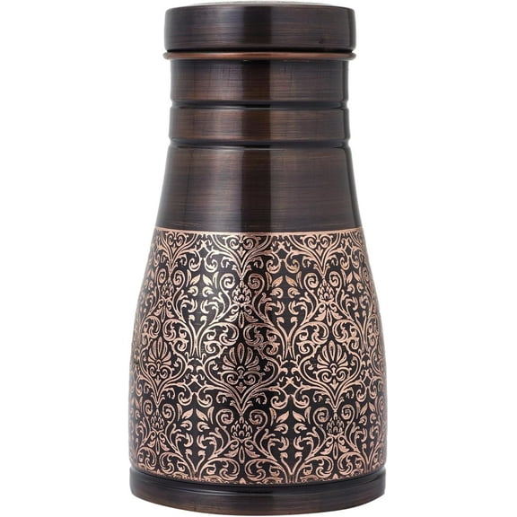 Pure Copper Carafe 1 Liter - Ayurvedic Water Pitcher for Health & Wellness | Floral Pattern | Bedside Use | Handcrafted in India | Tumbler Included