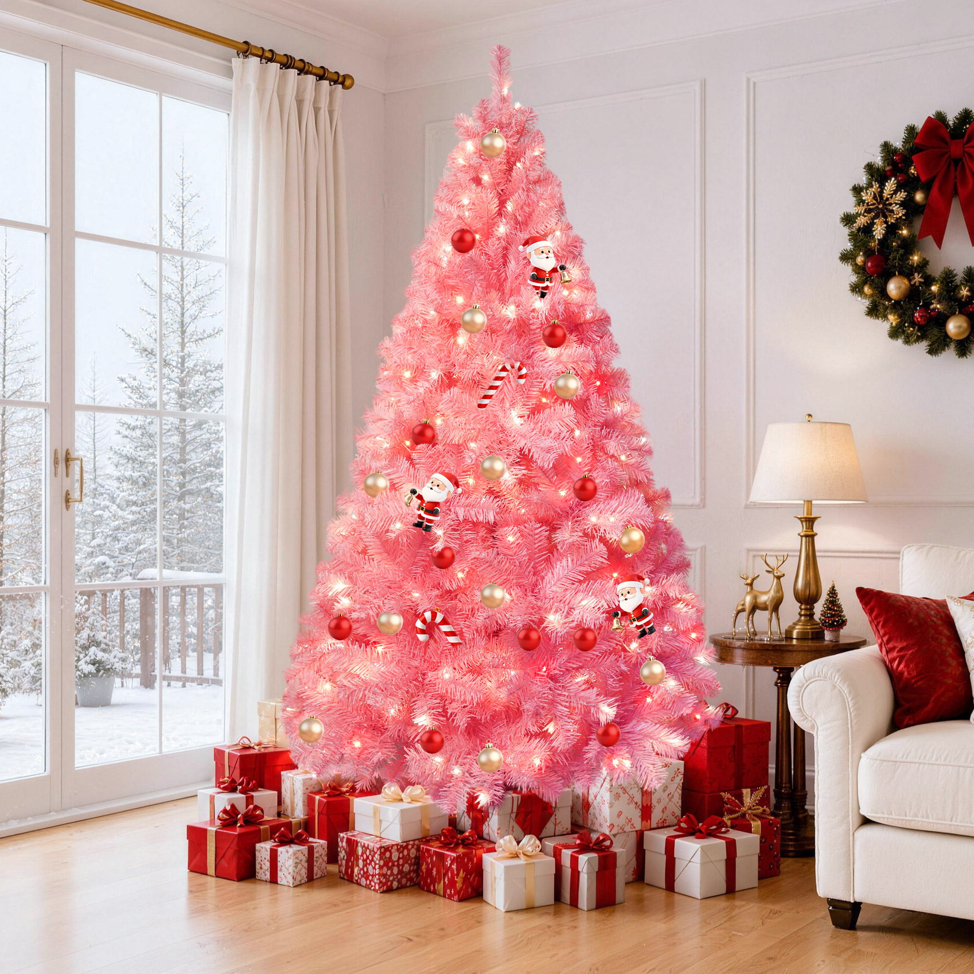 Yexmas 6ft Pre-Lit Pink Christmas Tree with 300 Lights photo 2