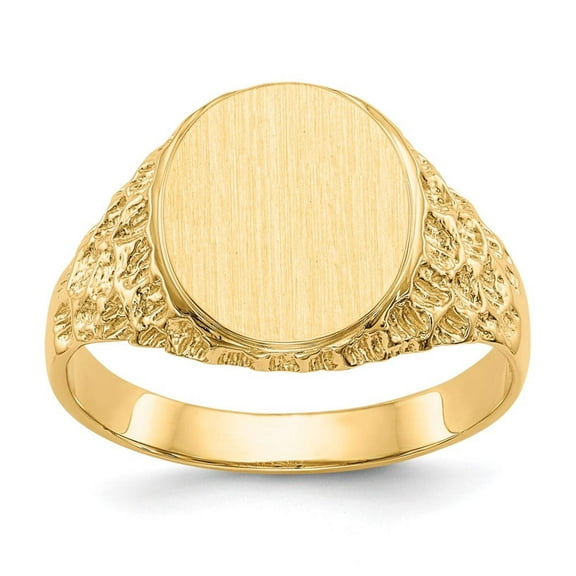 14k 10.5x12.5mm Oval Open Back Mens Nugget Signet Ring R234