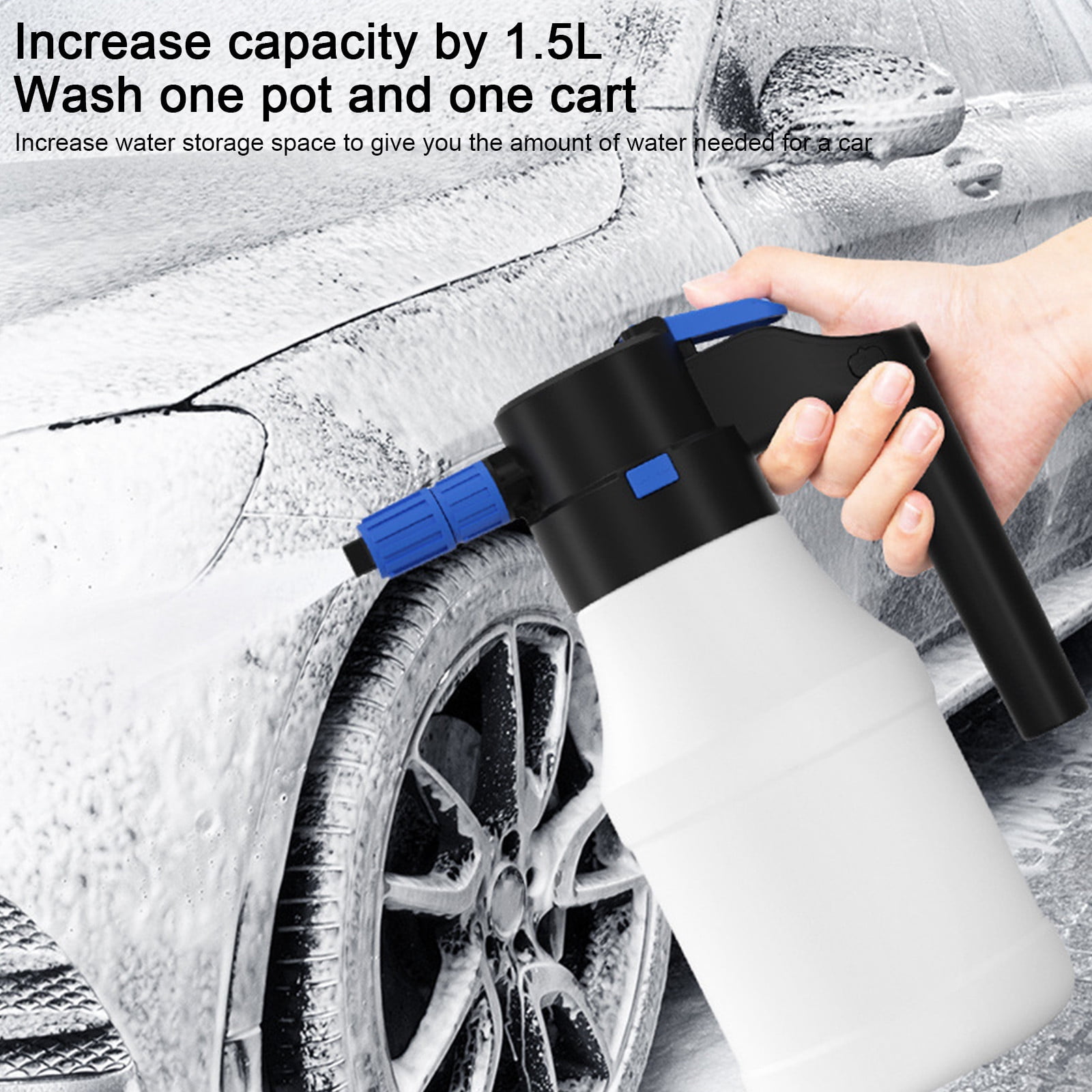 High Pressure Car Washing Foam Spray Pot, 1.5L Portable Garden Watering Bottle, Electric Pressurized Foam Cannon for Vehicle Cleaning, Home & Outdoor Use