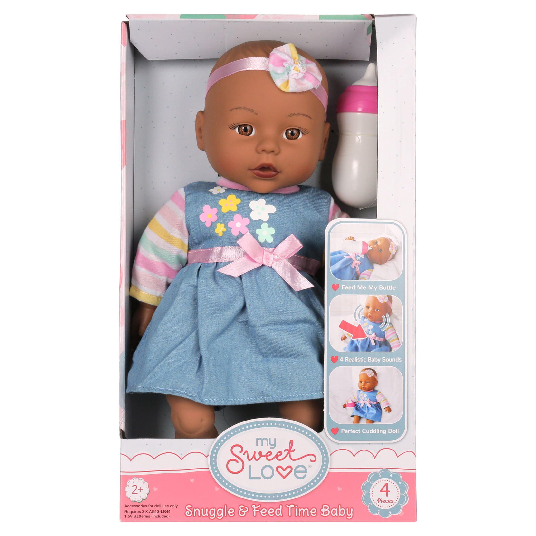 My Sweet Love Snuggle and Feed Time 12.5 Baby Doll Dark Skin Tone Blue Outfit Walmart