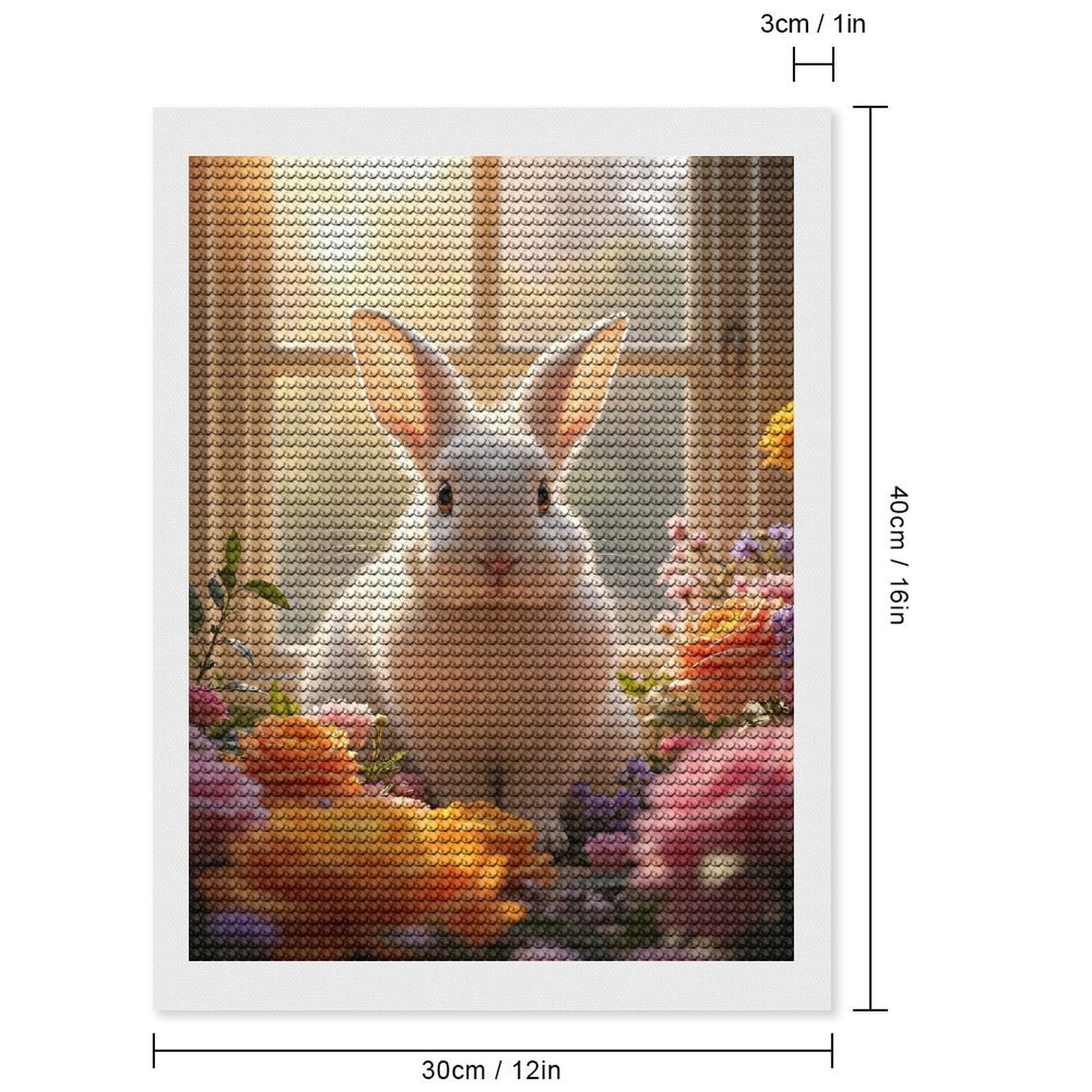 Diamond Art Kits for Adults, Bunny Among Vibrant Spring Blossoms 5D Diamond Painting Kits for Adults Beginners, DIY Full Drill Diamond Painting, Gem Art and Crafts 12x16
