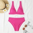 thumbnail image 6 of WREESH Womens Two Piece Swimsuit High Cut Bikini Fashion Solid Swimwear Bikini Split Swimsuit Set Beach Bathing Suit Hot Pink, 6 of 6