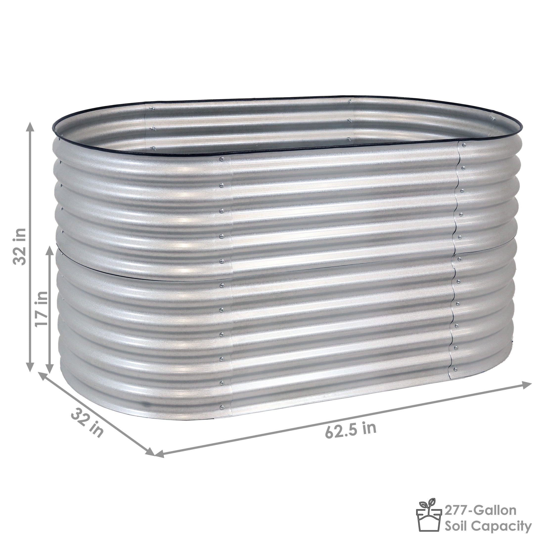 Sunnydaze 62.5" x 32" x 32" Oval Silver Steel Stackable Raised Garden Bed