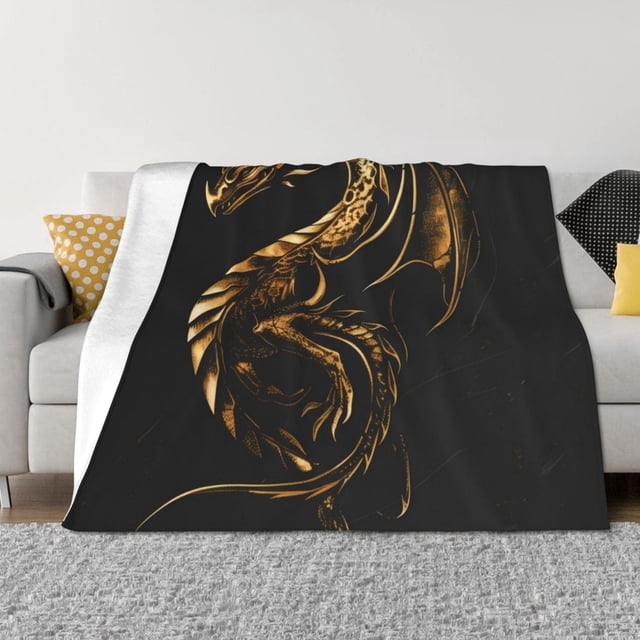 Fotbe Golden Dragon Tattoo Art Manta de Franela con Estampado, Manta Ultrasuave para Cama, Sofá, Auto, Hipoalergénica y Antibolitas-60"x50"