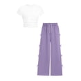 thumbnail image 1 of Zpanxa Girls Sets Ruched Short Length T Shirt with Bow Pocket and Long Pants Set 7-8 Years, 1 of 6