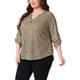 thumbnail image 4 of Blusa de mujer plus size Agnes Orinda, con diseño de cuadros, plisada en la parte trasera, cuello en V, mangas 3/4, estilo casual, talla 4X, color caqui, 4 of 6