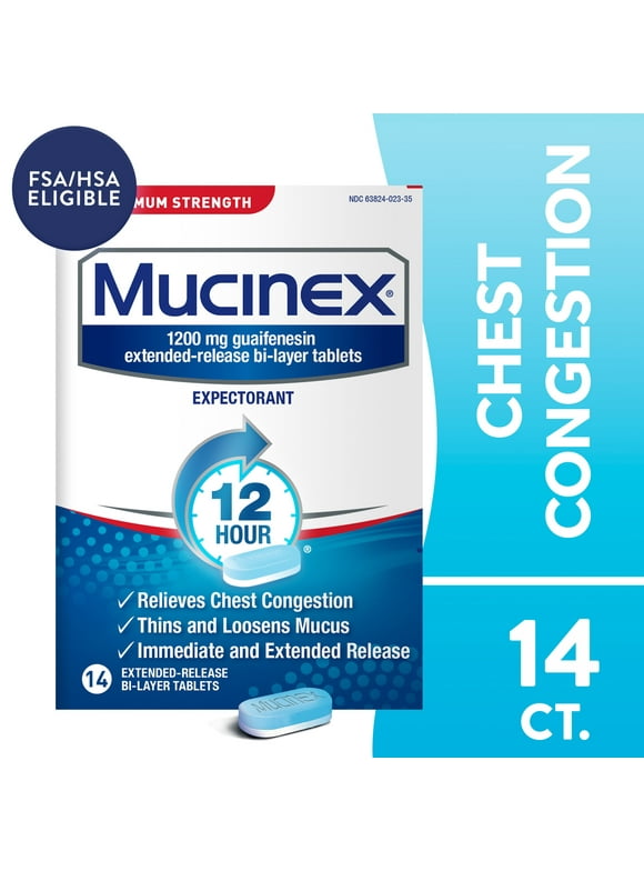 Mucinex 12 Hour Relief, Maximum Strength Chest Congestion and Cough Medicine, 14 Tablets