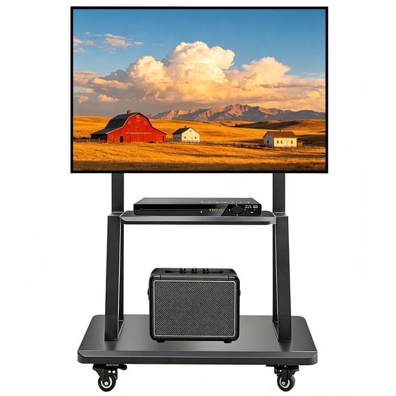 Hellsehen Rolling TV Stand with Wheels Height Adjustable for 32-75 inch TVs Holds up to 220 lbs with Shelf Black