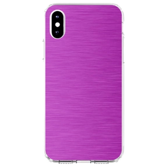 DistinctInk Clear Shockproof Hybrid Case for iPhone XR (6.1" Screen) - TPU Bumper, Acrylic Back, Tempered Glass Screen Protector - Hot Pink Stainless Steel Image - Printed Image of Stainless