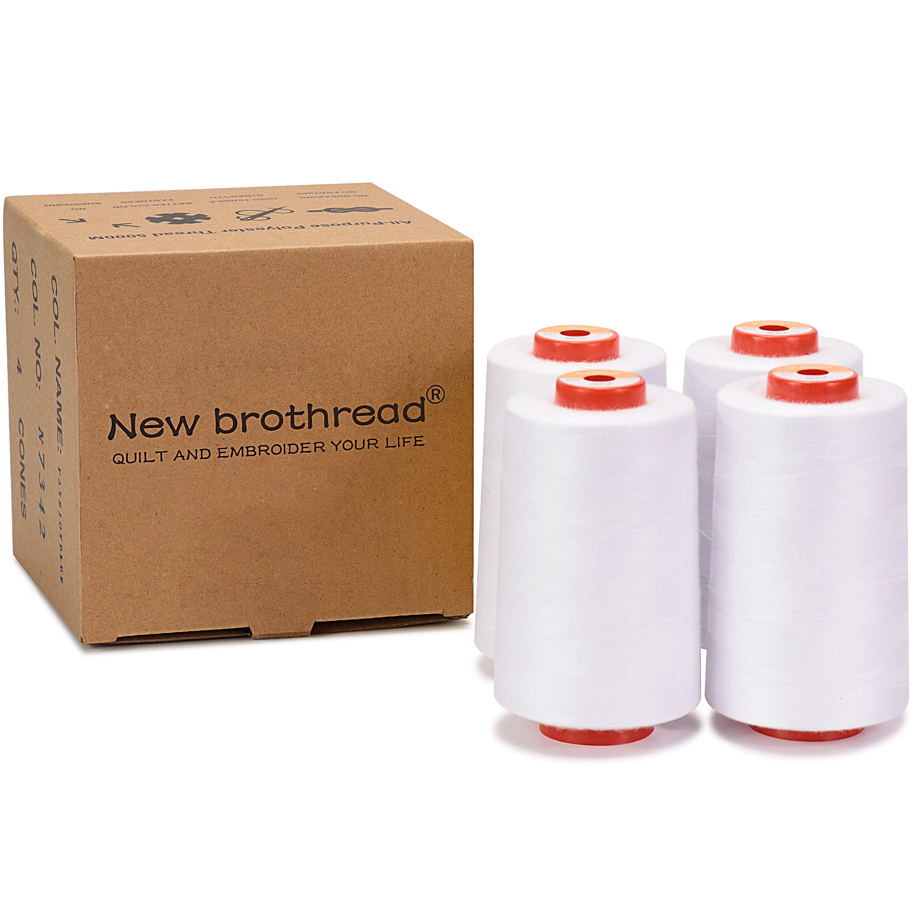 New brothread 4 Large Cones of Polyester Sewing Serger Quilting Thread - 5500Y (5000M) - White