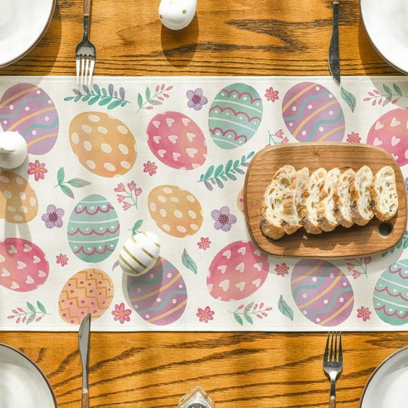 EGNMCR Easter Table Runner Easter Eggs Linen Printed Table Flag Easter Restaurant Decoration 4 Sizes Available - Spring/Summer