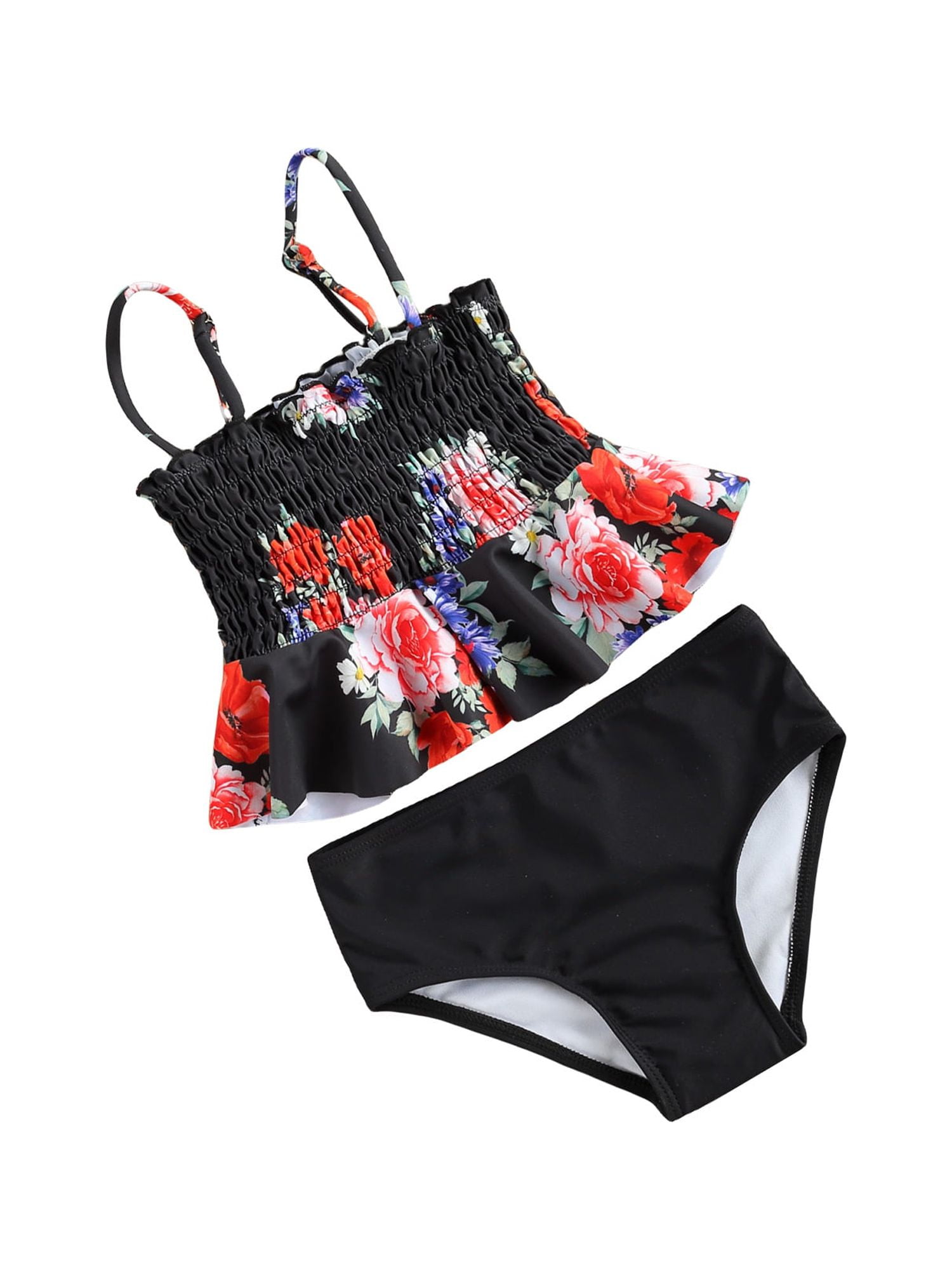 Inevnen Toddler Baby Girl Swimsuit Sling Floral Ruffle Hem