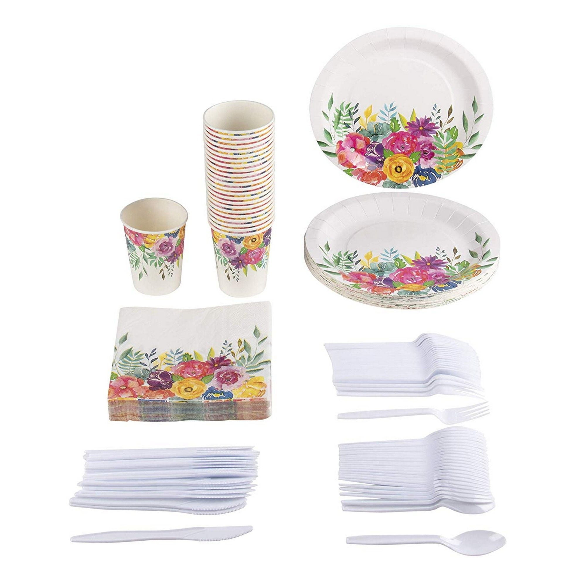 Serves 24 Colorful Floral Tea Party Supplies & Decorations with Paper