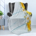 thumbnail image 4 of Yellow Flower Soft Flannel Fleece Blanket, Seasonal Garden Flowers on Blue Wooden Planks Rustic Arrangement Print, Cozy Plush for Indoor and Outdoor Use, 70" x 90", Yellow Pale Blue, by Ambesonne, 4 of 5