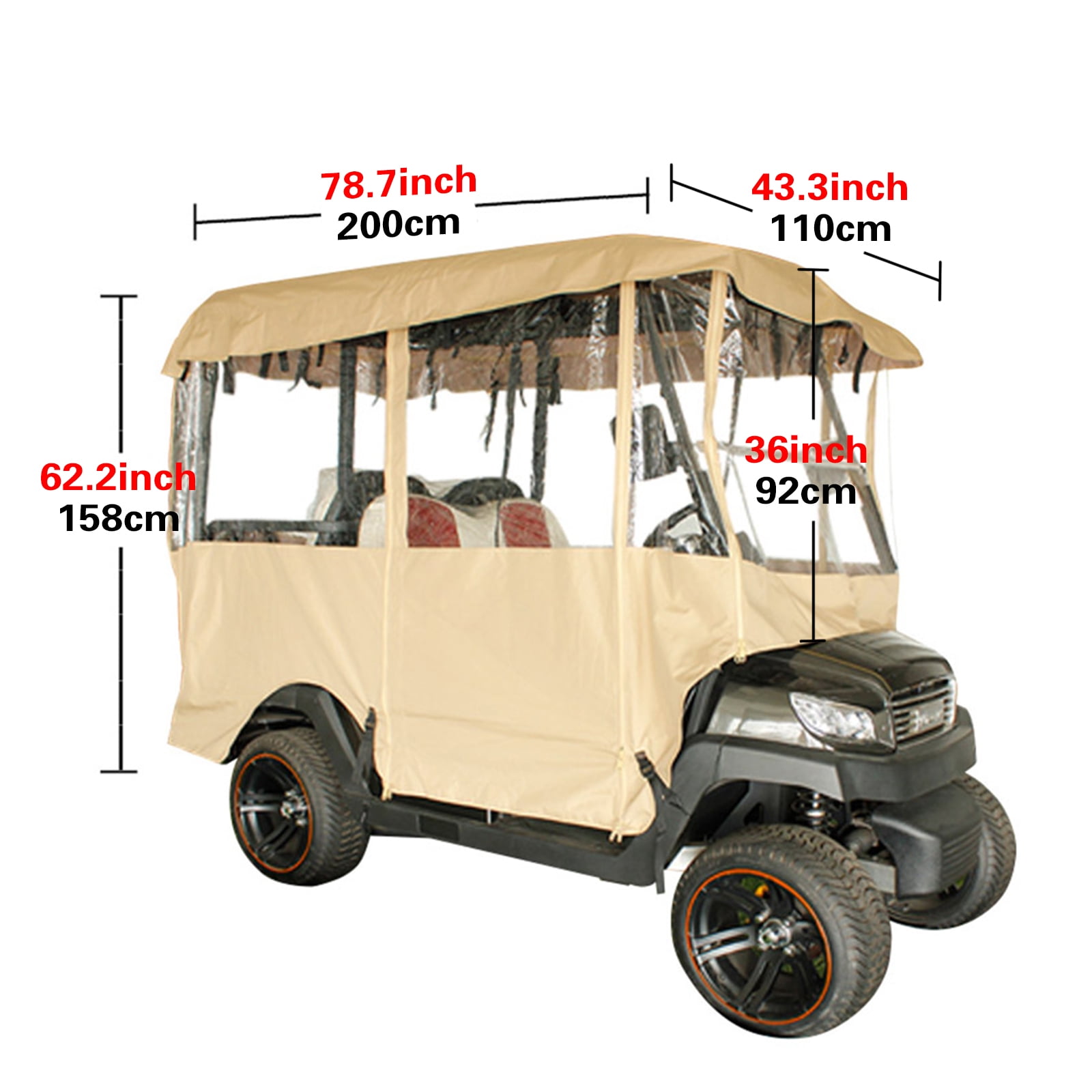 VEVORbrand Golf Cart Enclosure 78.7''L, 4 Person Golf Cart Cover, 300D  Waterproof Driving Enclosure Fits for EZ Go Club Car Yamaha Golf Carts