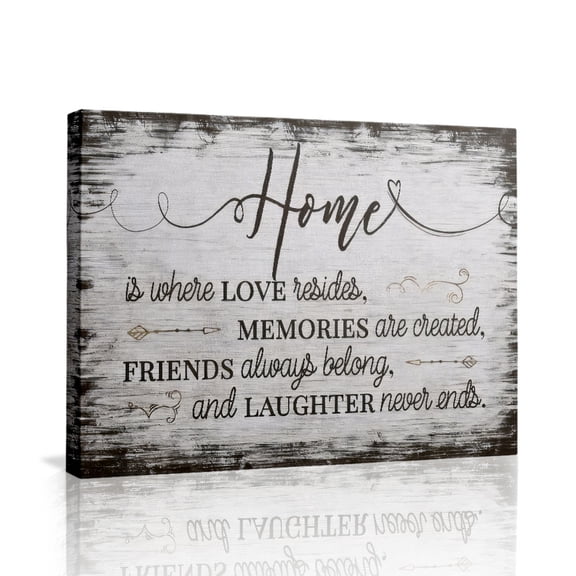 Home Love Memories Quote Canvas Wall Art (Rustic Family Tone) Ready to Hang for Living Room