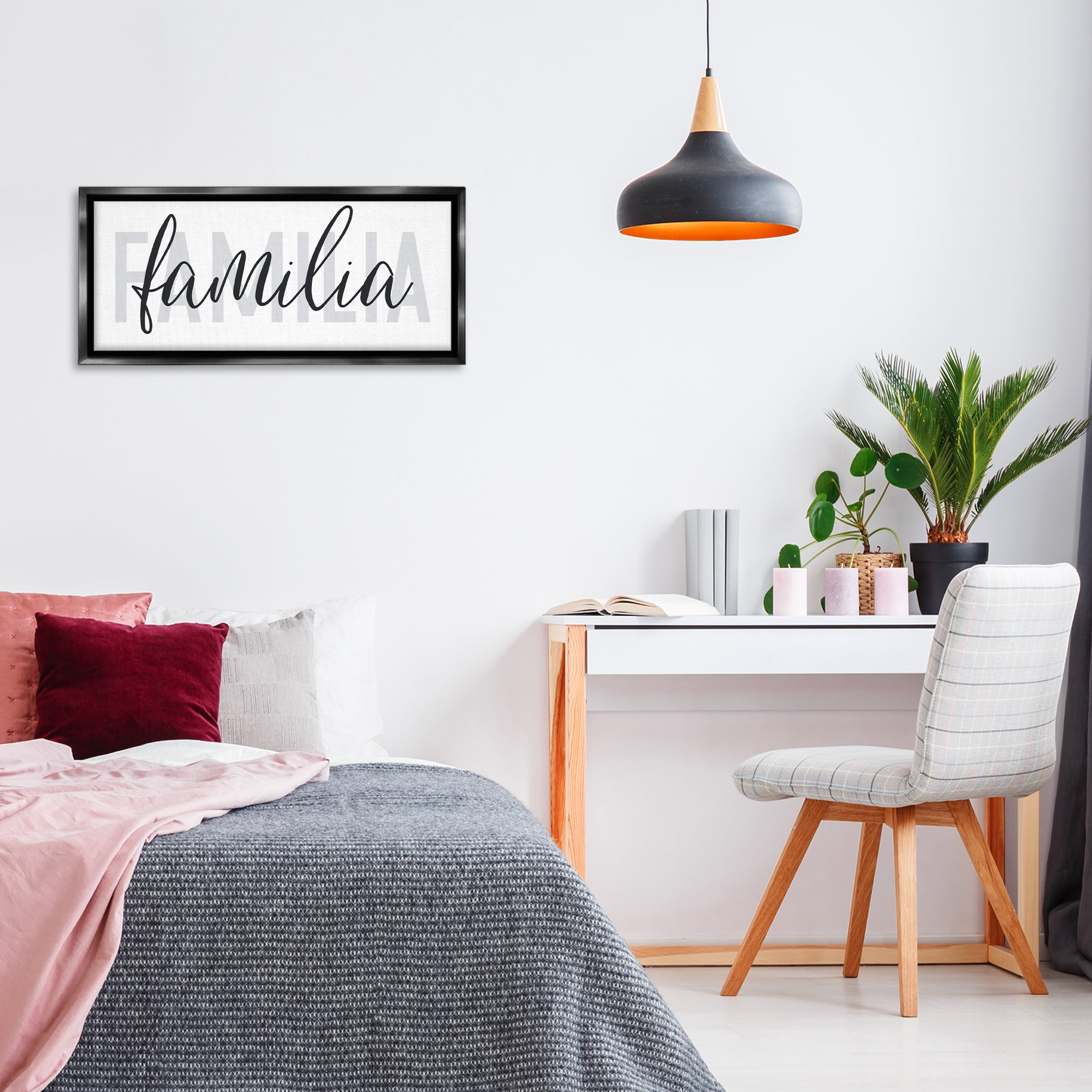 Stupell Industries Familia con Diseño Minimalista Typography and Symbols Painting Black Floater Framed Art Print Wall Art, 31 x 14