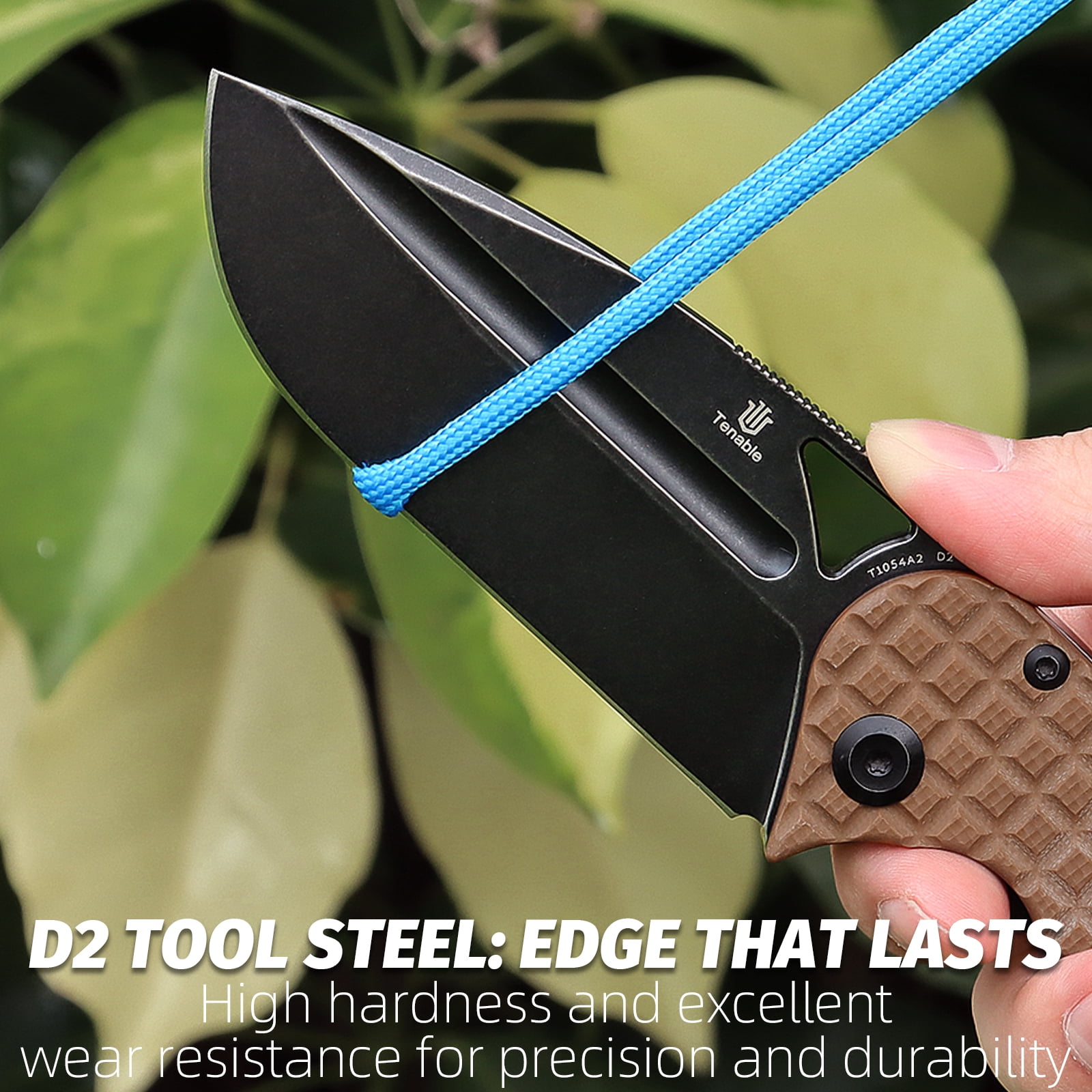 Tenable Bömbur Folding Pocket Knife 3.53'' Blackwash D2 Blade,Brown G10 with Frag Pattern Handle,T1054A2