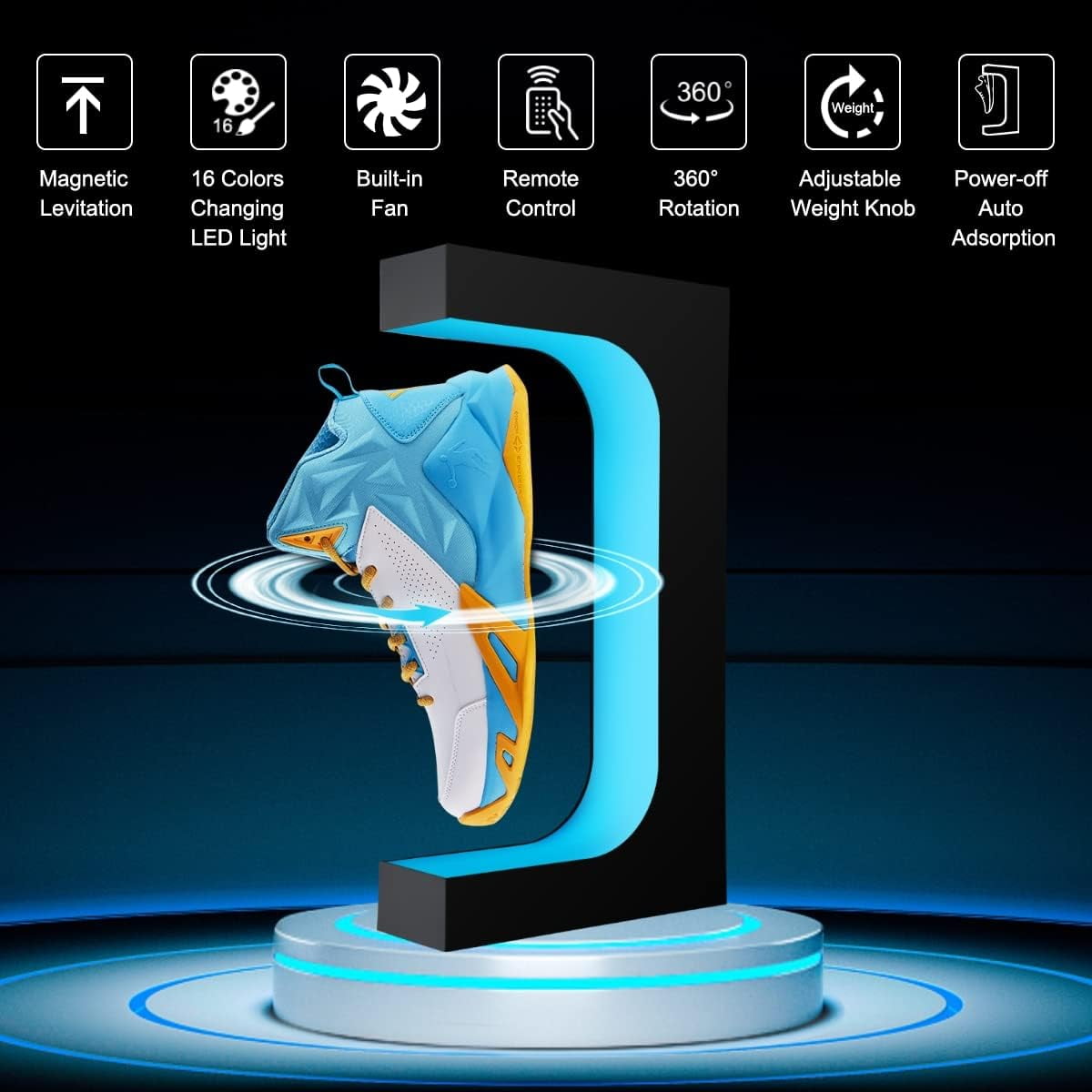VGAzer Levitating Shoe Display Stand, Magnetic Floating Rotating Sneaker with LED Light Remote Control,Rotation Spinning Shoe Rack Holder,Home Office Decor