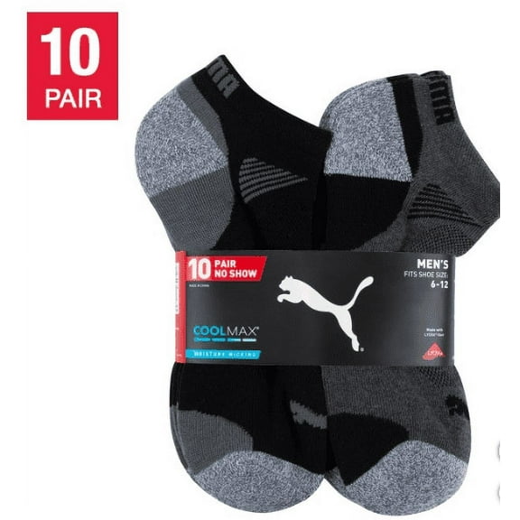 PUMA Men's No Show Sock, 10-pair  Black (Extended)