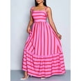 thumbnail image 5 of Plus Size Pink Striped Maxi Dress With Flounce Hem Sleeveless Spaghetti Strap Woven Fabric Casual Summer Dress, 5 of 6