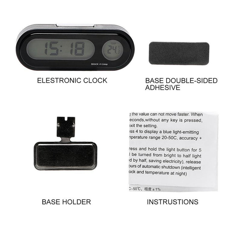 Car Mini Electronic Clock Time Watch Auto Dashboard Clocks Luminous Thermometer Black Digital Display, Size: 7.85