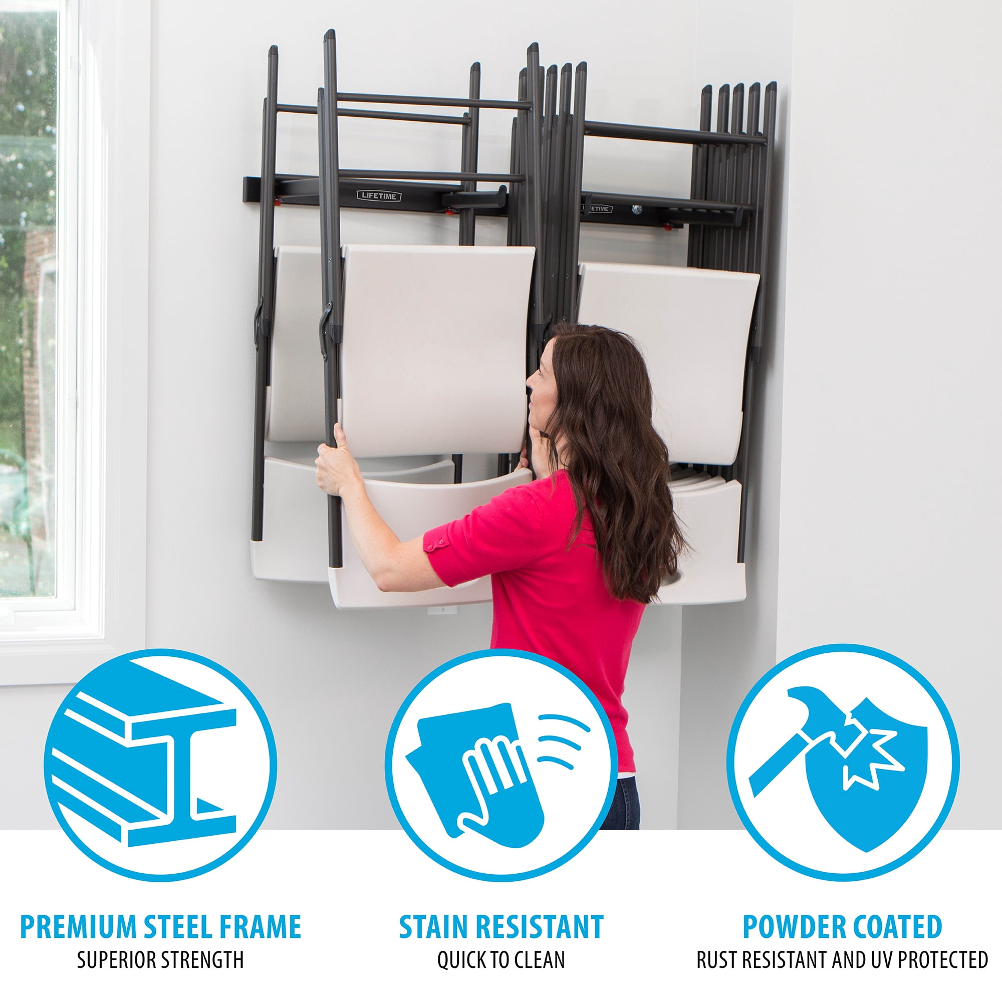 Lifetime Steel Wall-Mounted Chair Rack for up to 10 Folding Chairs (80719)